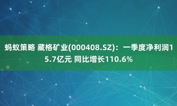 蚂蚁策略 藏格矿业(000408.SZ)：一季度净利润15.7亿元 同比增长110.6%